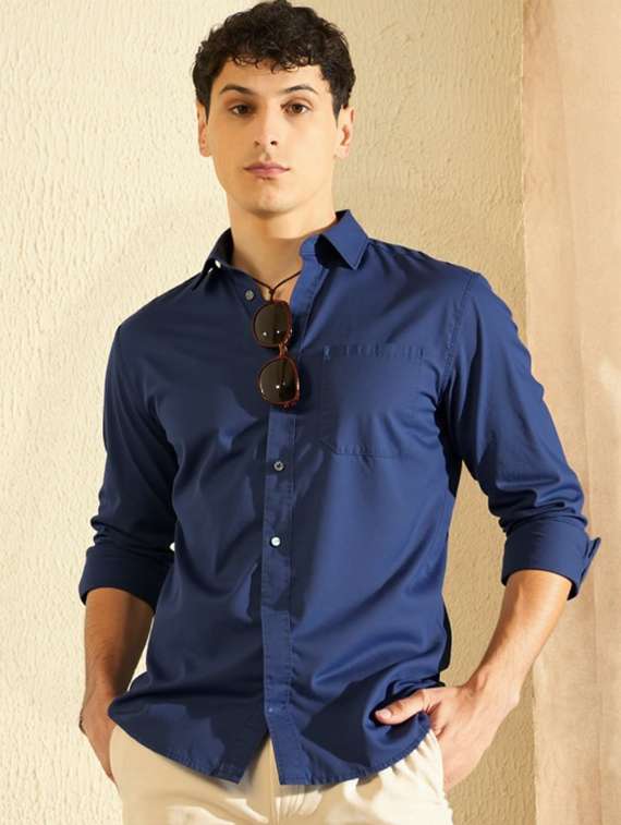 men solid long sleeve slim fit casual shirt - 22145795 - Zoom Image - 0