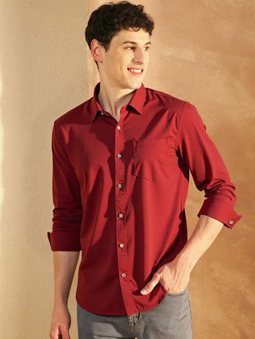 men solid long sleeve slim fit casual shirt - 22145796 - Standard Image - 0