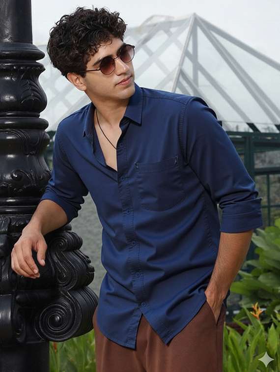 men solid long sleeve slim fit casual shirt - 22145798 - Zoom Image - 0