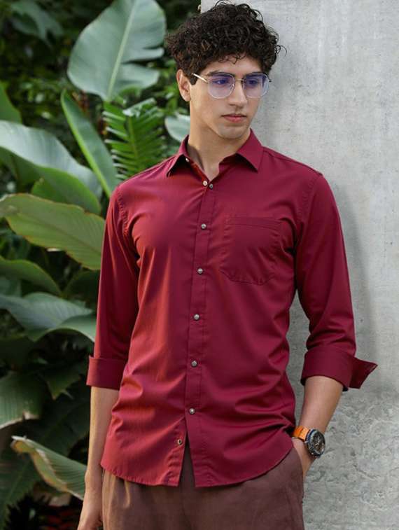 men solid long sleeve slim fit casual shirt