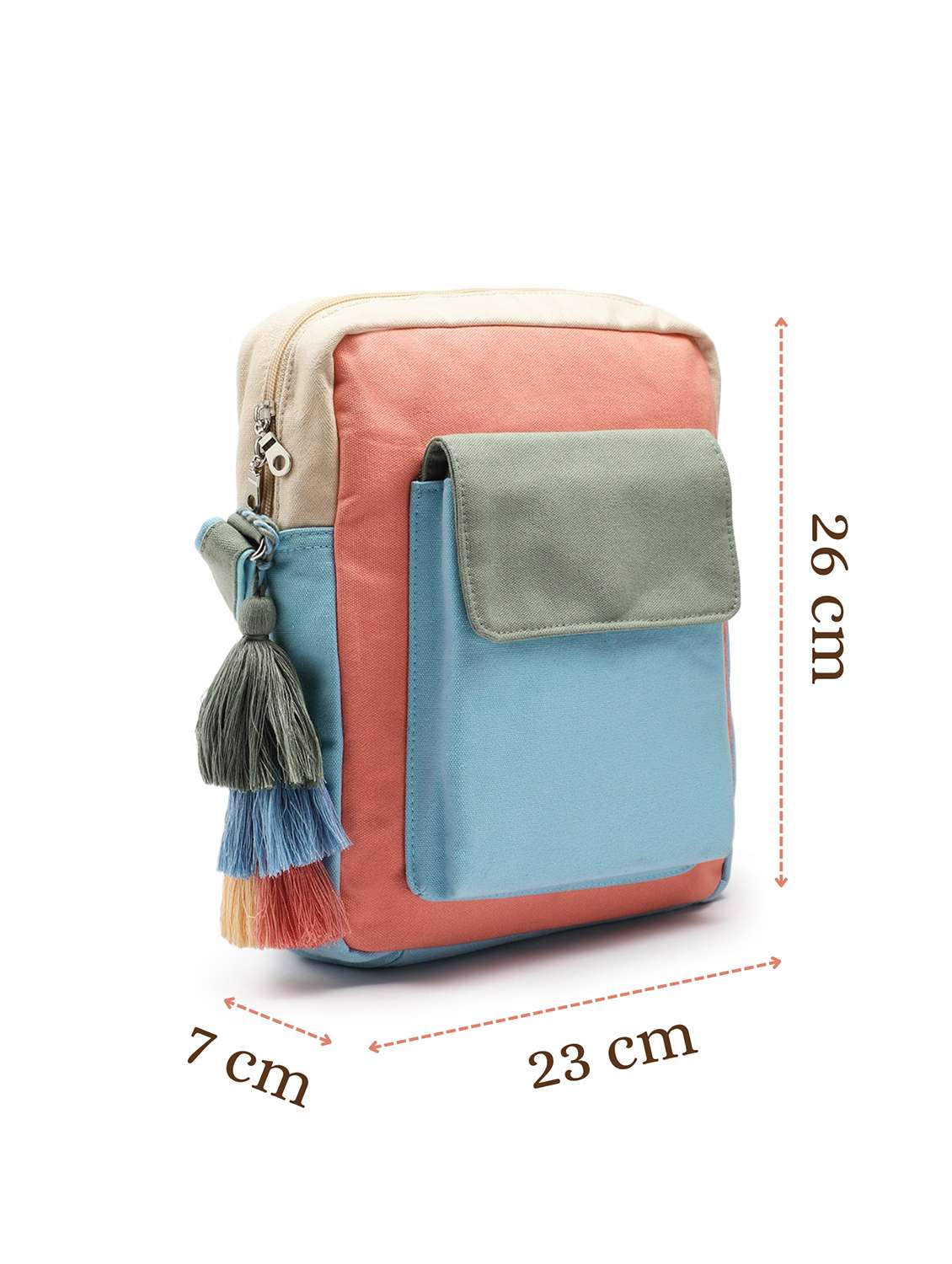 color block canvas sling bag with tassel - 22145800 -  Standard Image - 3