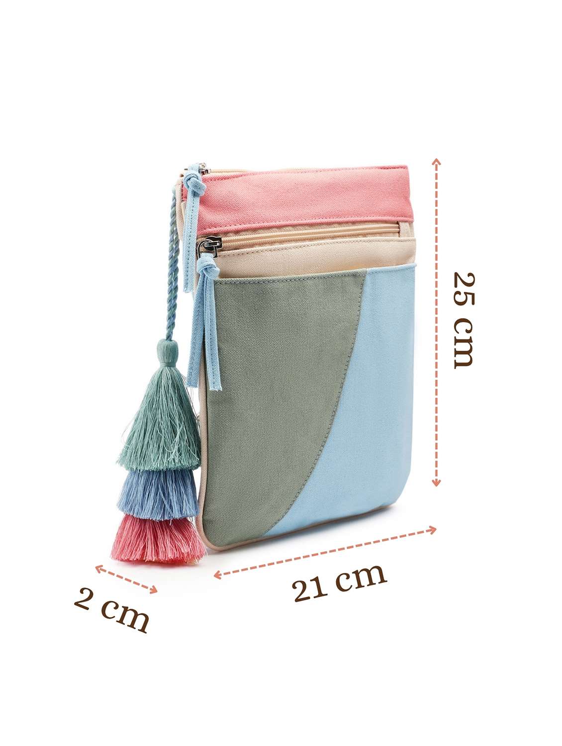colorblock canvas sling bag with tassels - 22145801 - Standard Image - 3