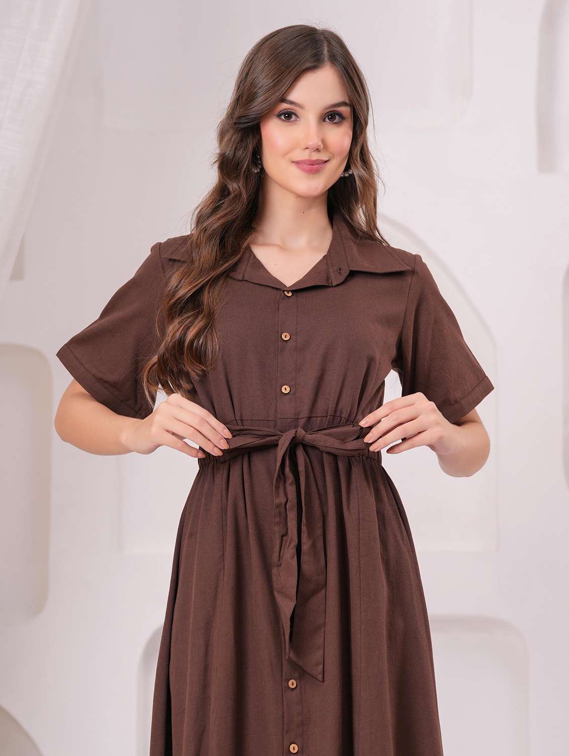 women solid short sleeve a-line ethnic dress - 22145855 - Standard Image - 5
