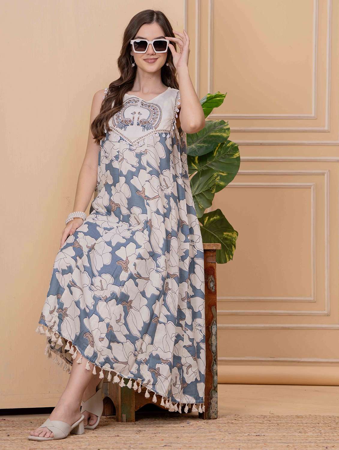 women floral printed sleeveless a-line ethnic dress - 22145856 - Zoom Image - 0
