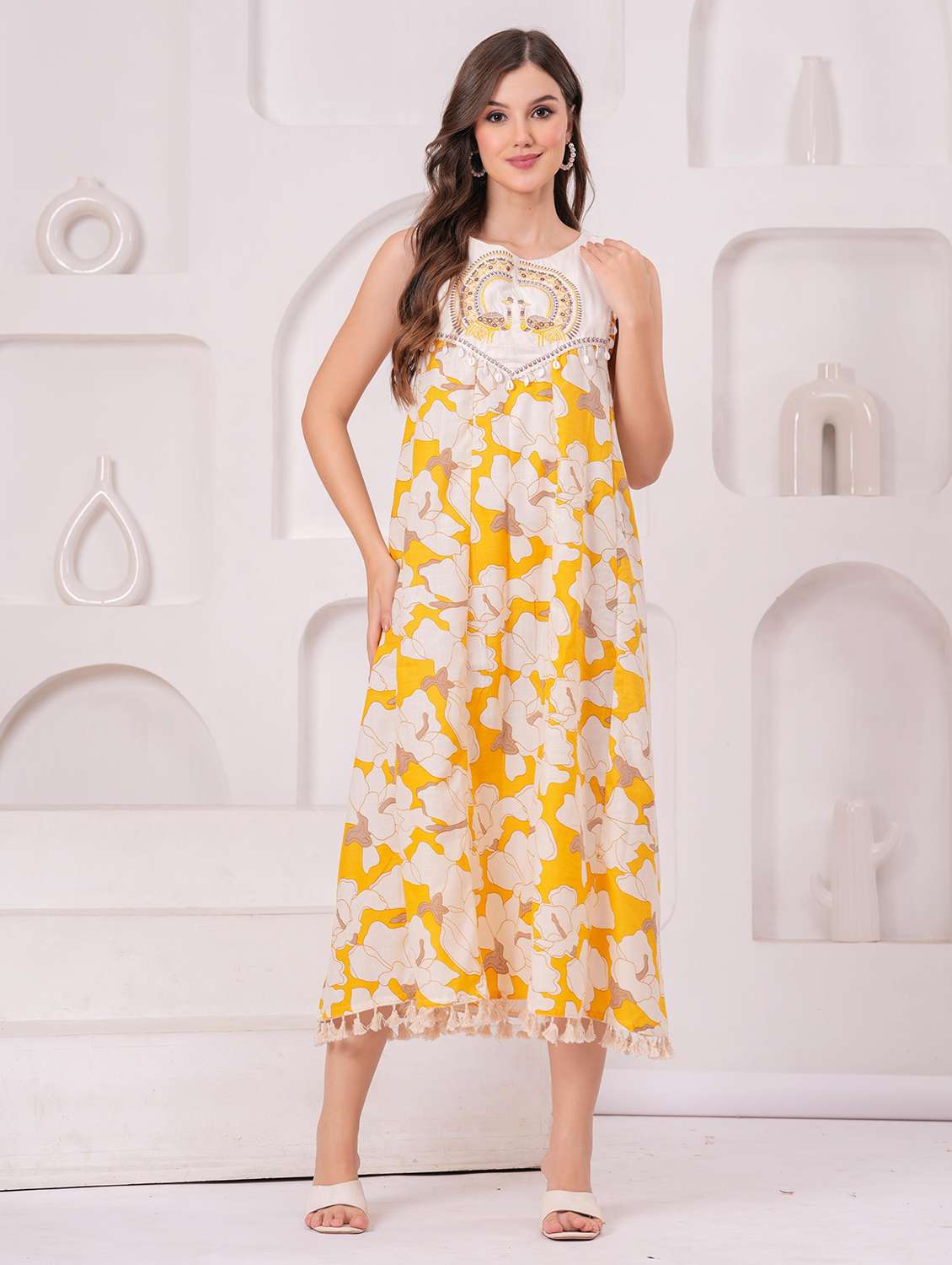 women floral printed sleeveless a-line ethnic dress - 22145857 - Zoom Image - 0