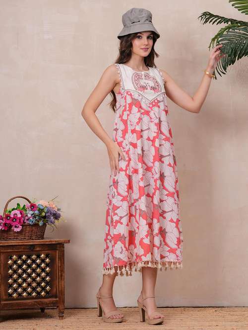 women floral printed sleeveless a-line ethnic dress - 22145858 - Standard Image - 0