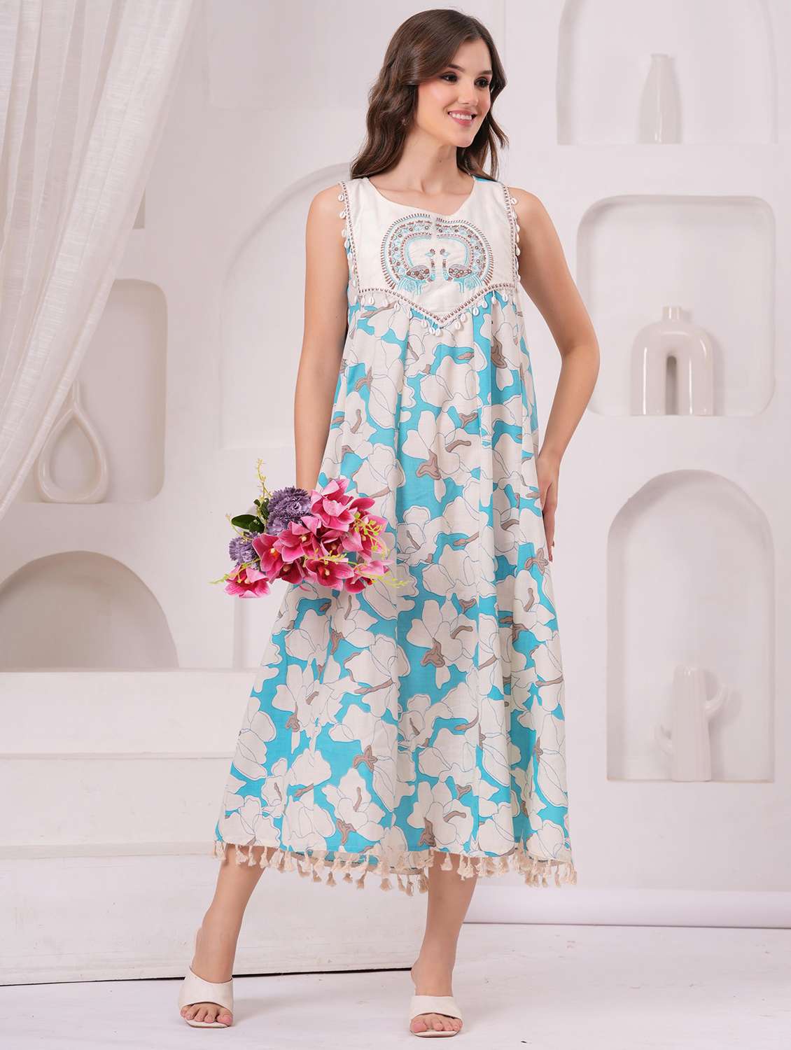 women floral printed sleeveless a-line ethnic dress - 22145859 - Zoom Image - 0
