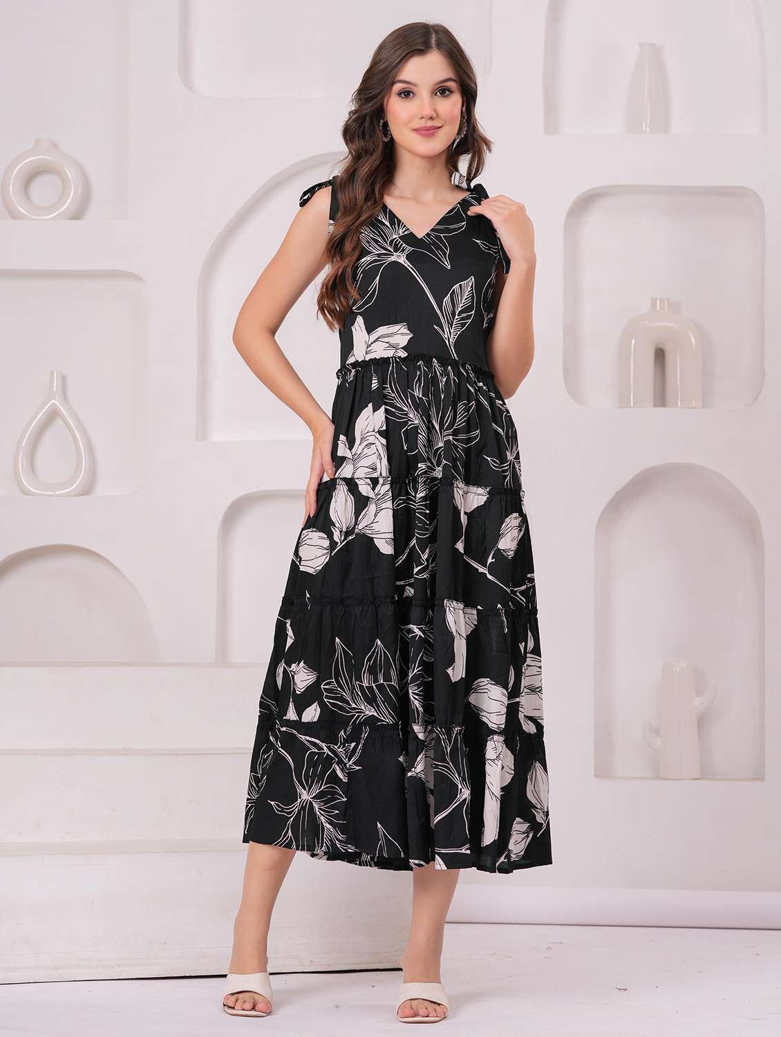 women floral printed sleeveless tiered dress - 22145860 - Standard Image - 3