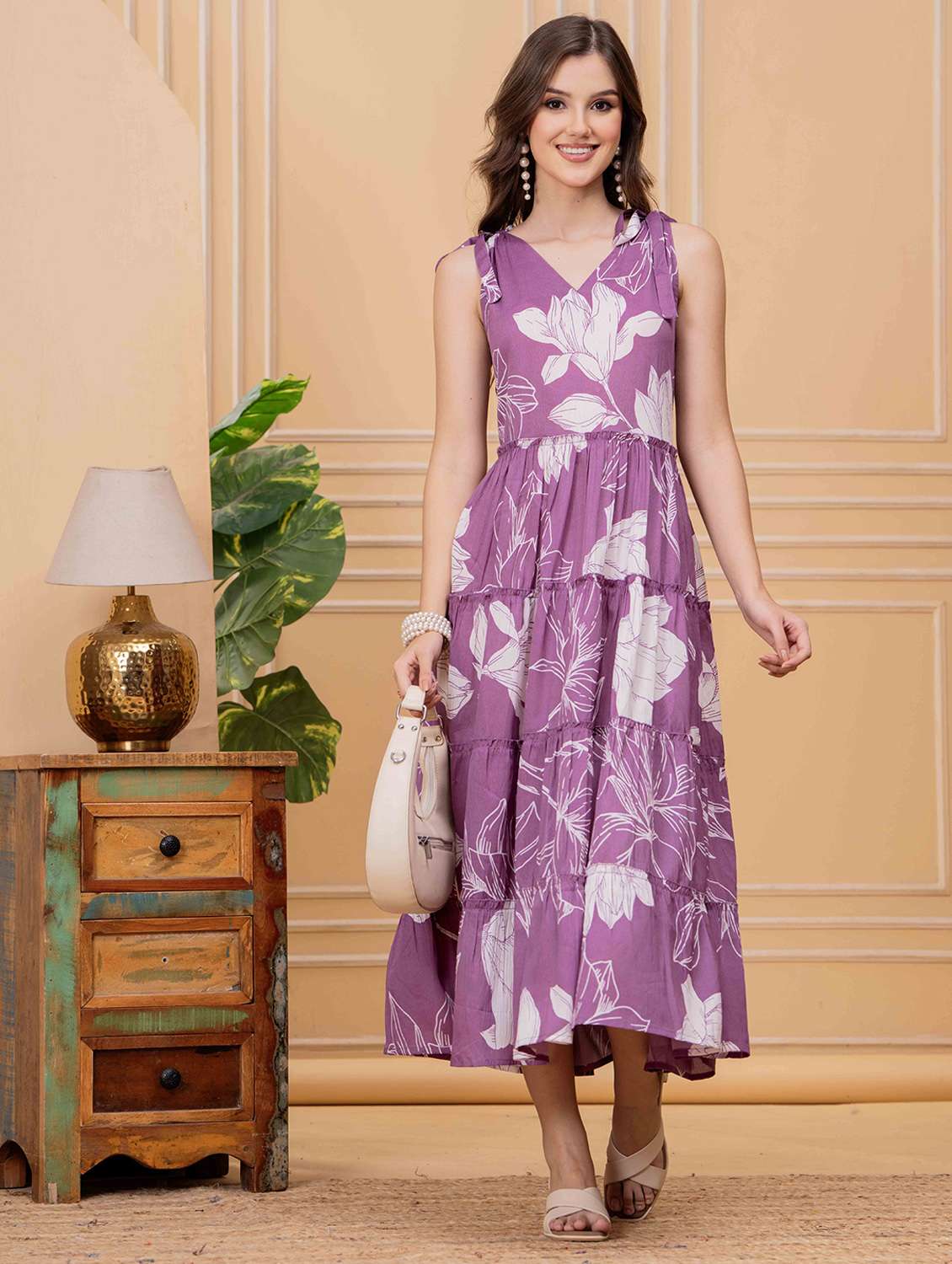 women floral printed sleeveless tiered dress - 22145862 - Zoom Image - 0
