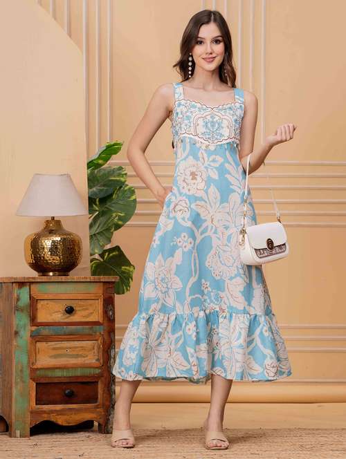 women floral printed sleeveless tiered dress - 22145864 - Standard Image - 0