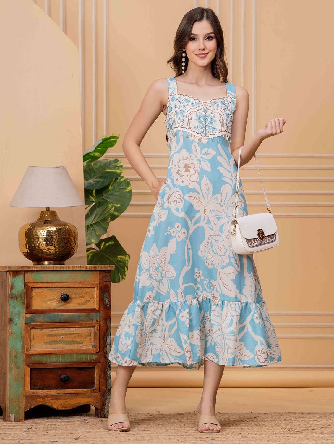 women floral printed sleeveless tiered dress - 22145867 - Zoom Image - 0