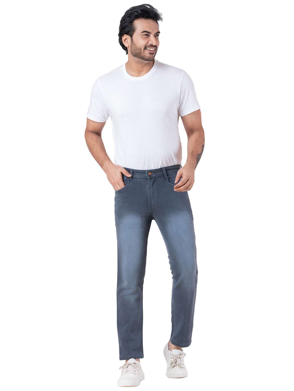 men washed mid rise straight fit jeans - 22145872 -  Standard Image - 3