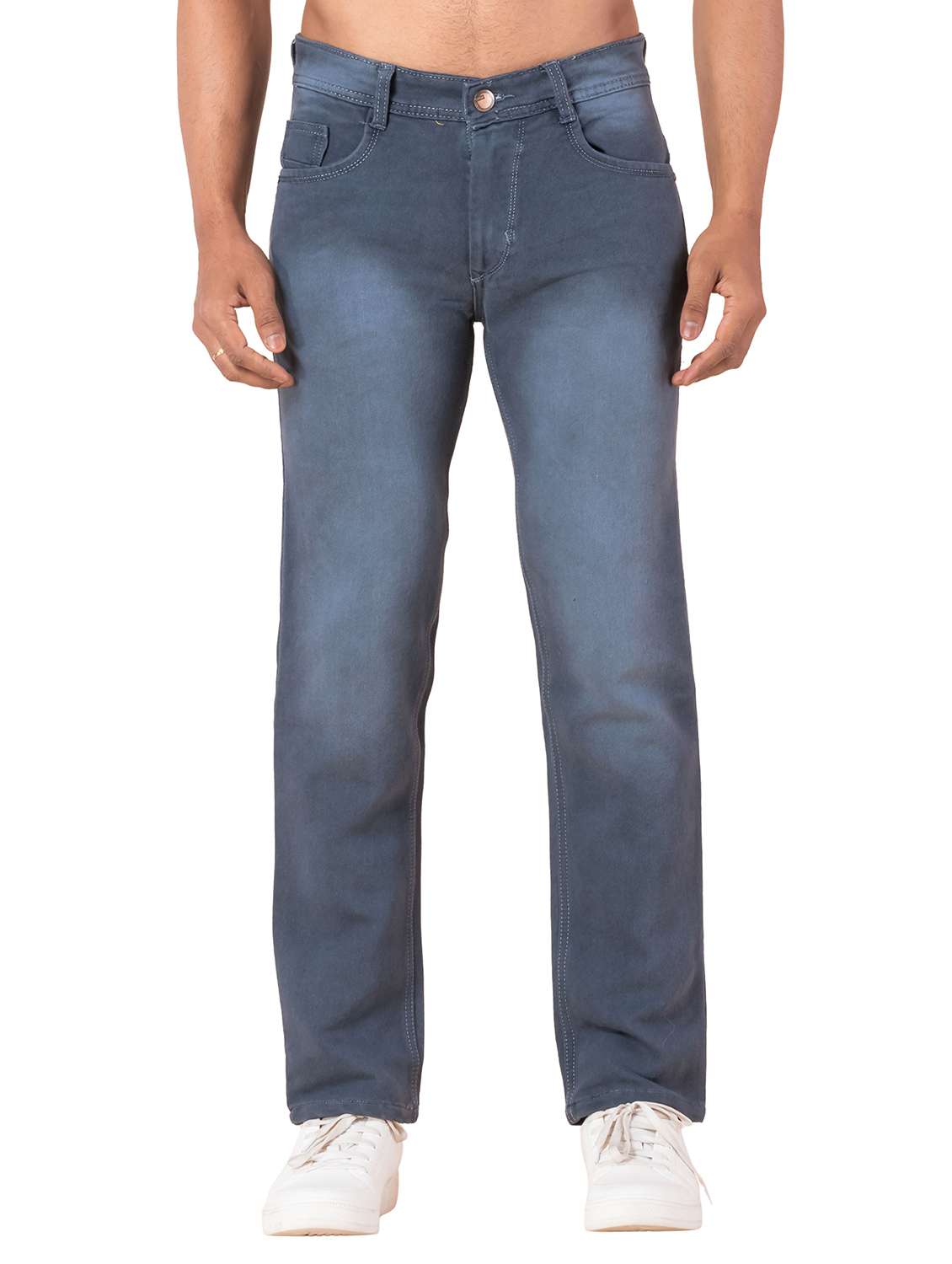 men washed mid rise straight fit jeans