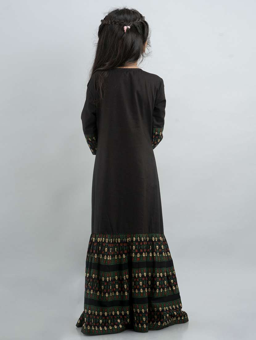 girls printed three quarter sleeve layered gown - 22145881 -  Standard Image - 3