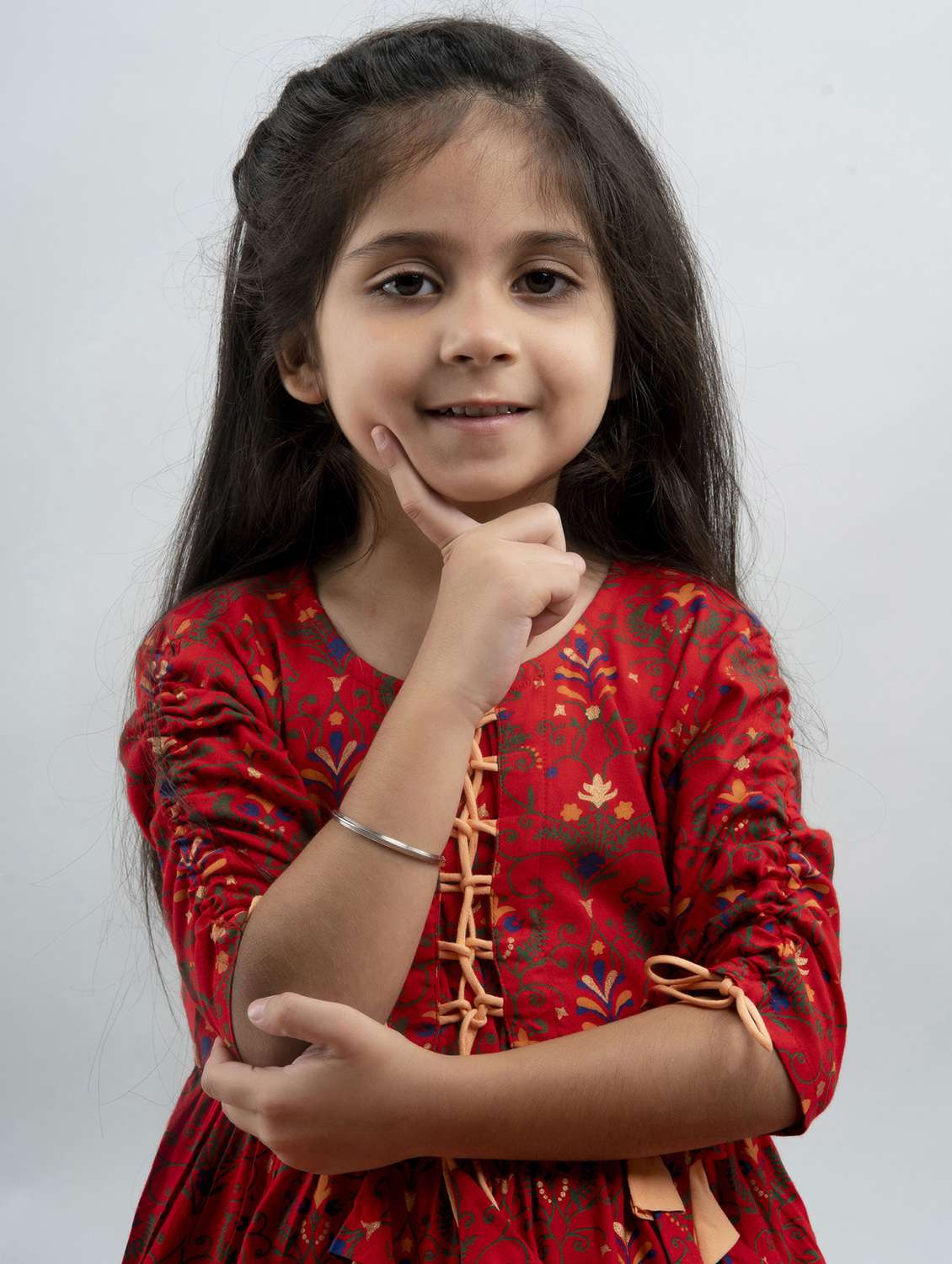 girls printed three quarter sleeve tiered gown - 22145883 -  Standard Image - 3