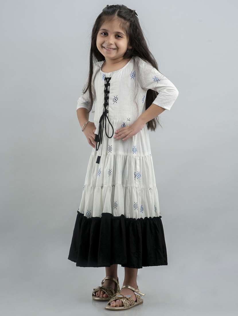 girls printed three quarter sleeve tiered gown - 22145884 -  Standard Image - 3