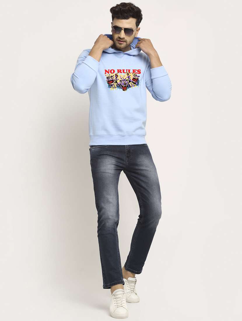 men chest print long sleeve regular fit hooded sweatshirt - 22146084 -  Standard Image - 3
