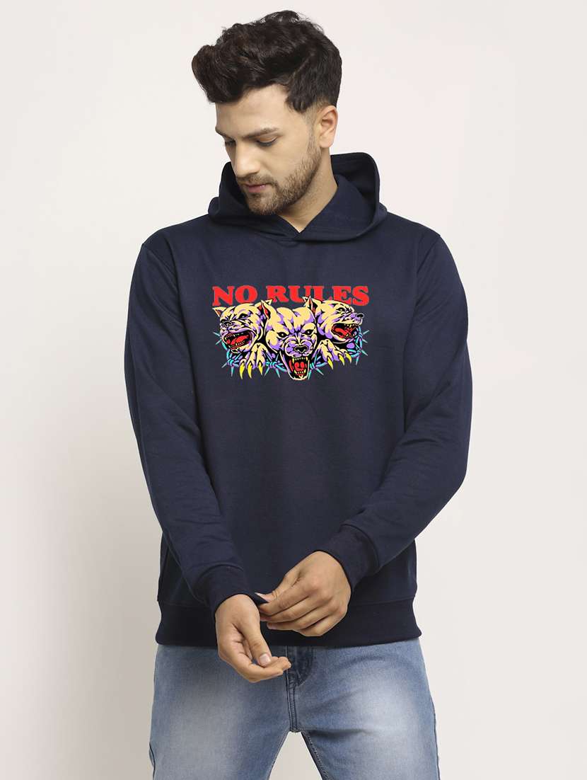 men chest print long sleeve regular fit hooded sweatshirt