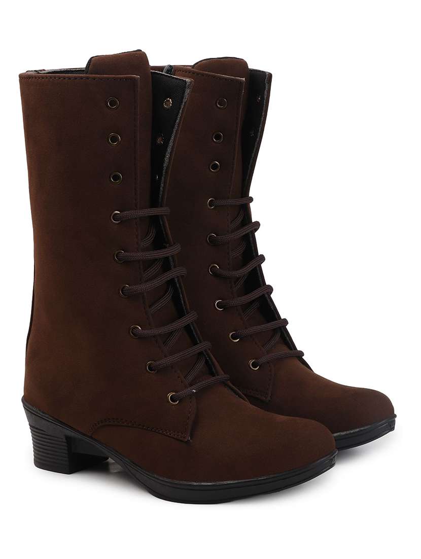 women solid lace up calf length boot - 22146133 -  Standard Image - 3