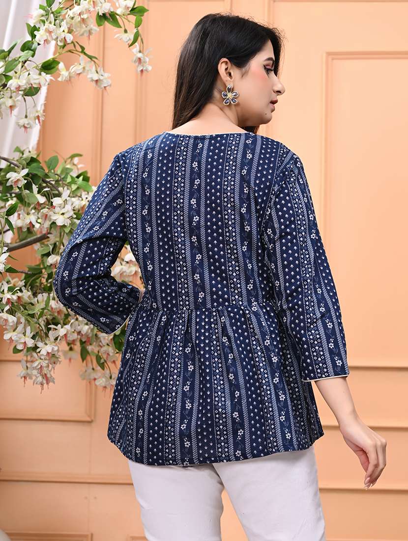 women printed three quarter sleeve ethnic top - 22146149 -  Standard Image - 3