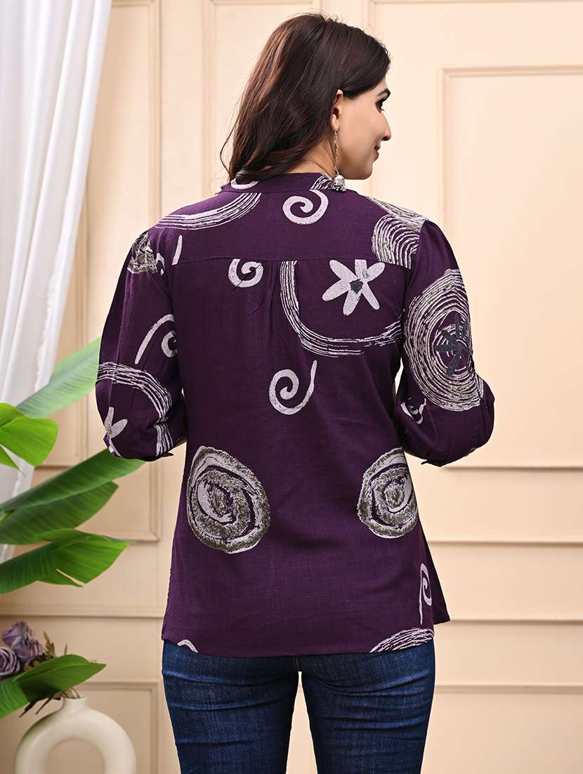 women printed three quarter sleeve ethnic top - 22146150 -  Standard Image - 3