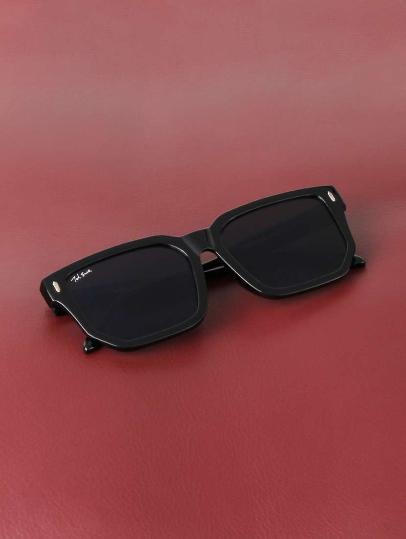 ted smith unisex square black sunglasses with uv protected lenses