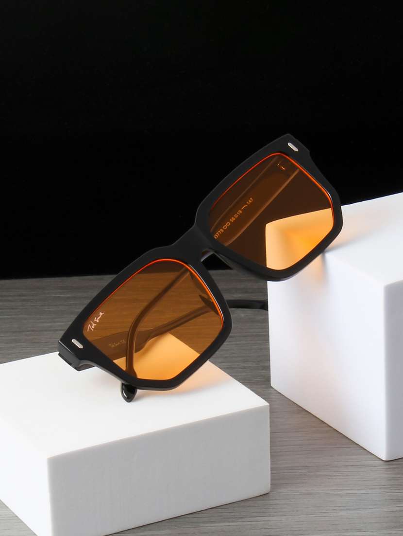 ted smith unisex square black sunglasses with uv protected lenses