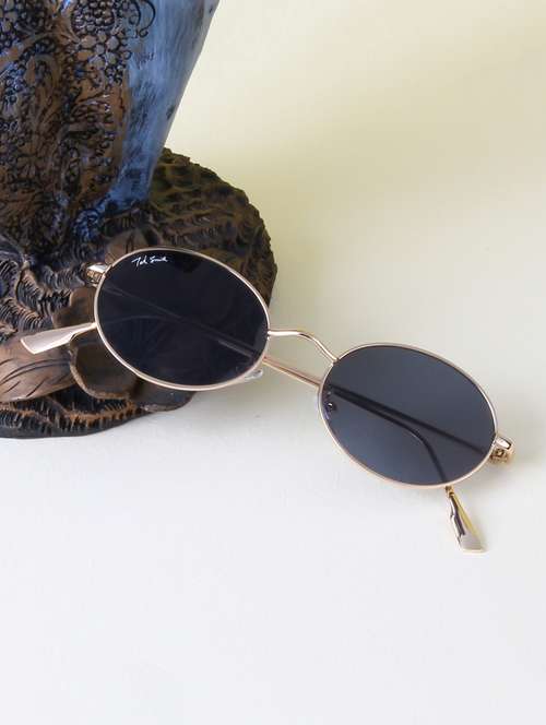 ted smith unisex metal oval gold black sunglasses with uv protected lenses - 22146505 -  Standard Image - 0