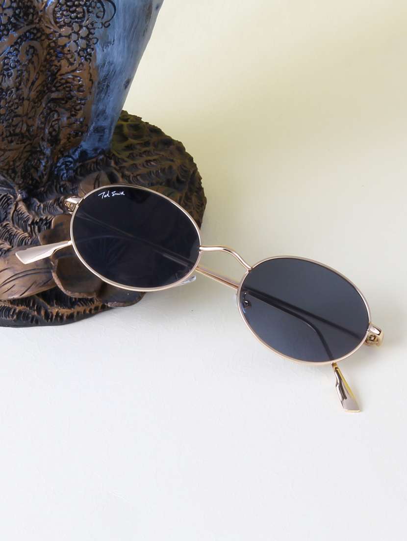 ted smith unisex metal oval gold black sunglasses with uv protected lenses