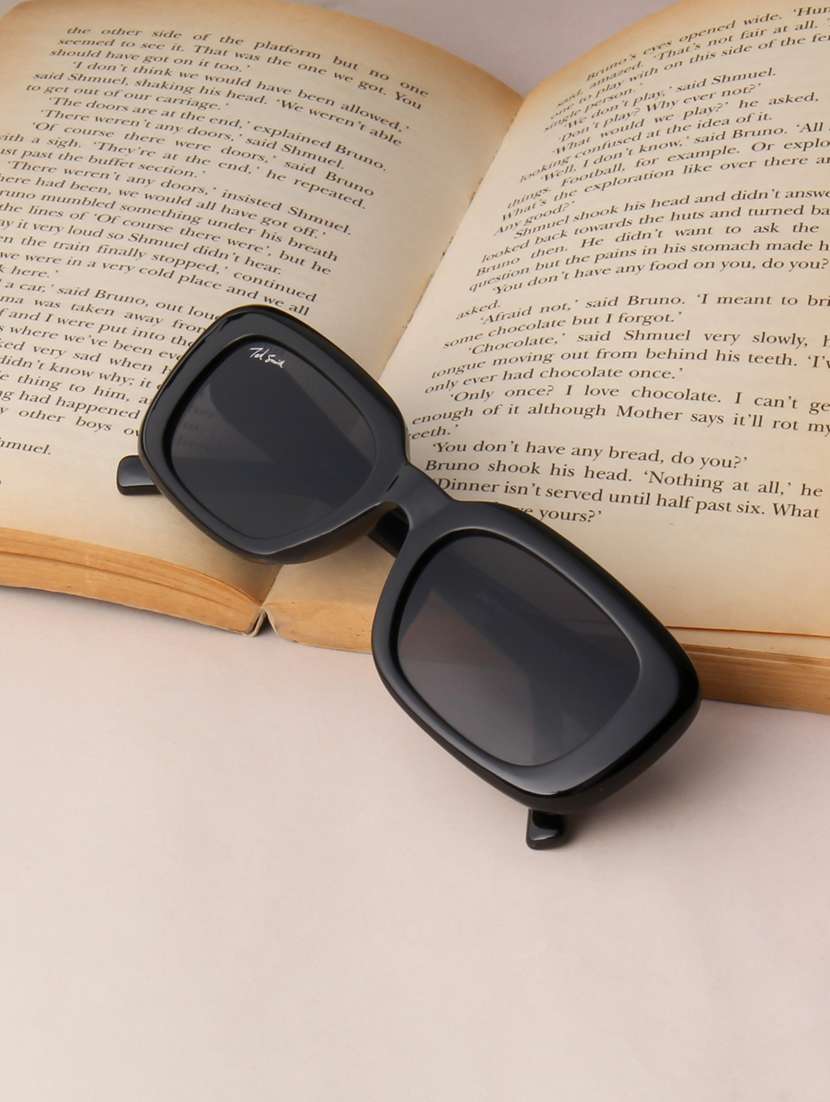 ted smith unisex rectangle black sunglasses with uv protected lenses
