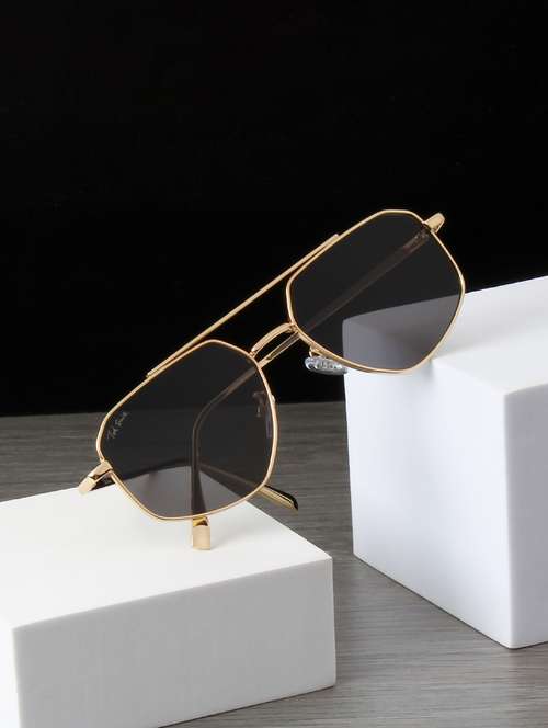 ted smith unisex aviator rhombus gold black sunglasses with uv protected lenses - 22146512 -  Standard Image - 0
