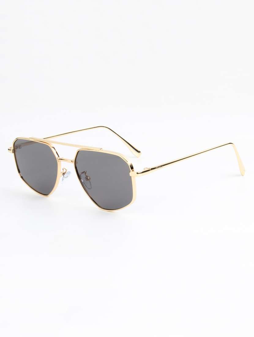 ted smith unisex aviator rhombus gold black sunglasses with uv protected lenses - 22146512 -  Standard Image - 3