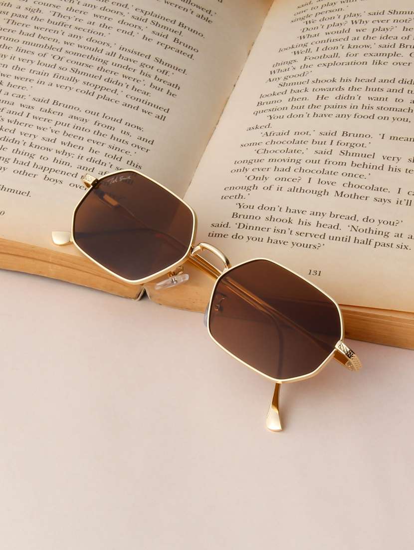 ted smith unisex septagon gold brown sunglasses with uv protected lenses