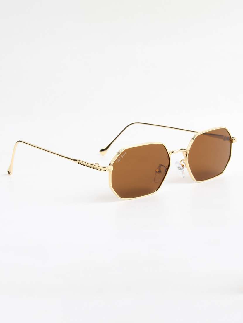 ted smith unisex septagon gold brown sunglasses with uv protected lenses - 22146517 -  Standard Image - 3