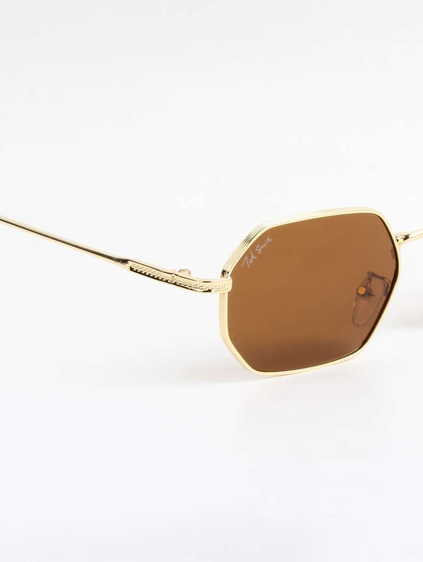 ted smith unisex septagon gold brown sunglasses with uv protected lenses - 22146517 -  Standard Image - 5