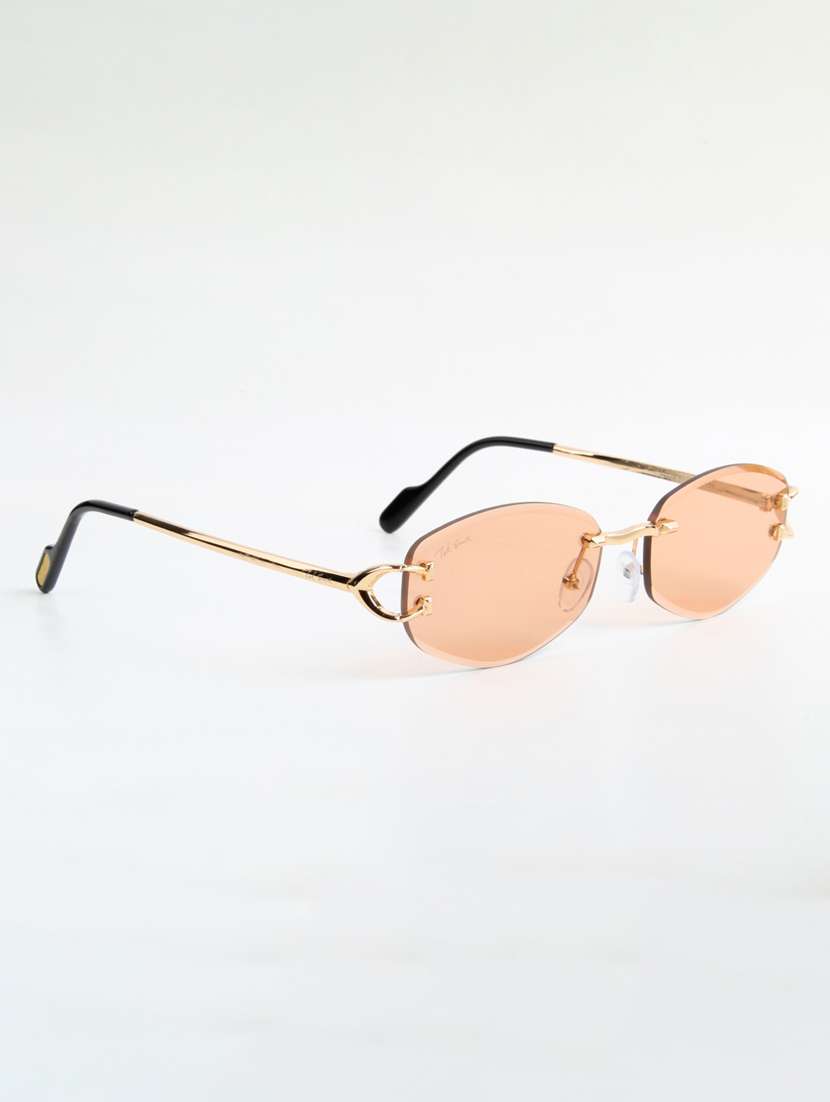 ted smith unisex rimless oval gold pink sunglasses with uv protected lenses - 22146520 -  Standard Image - 3