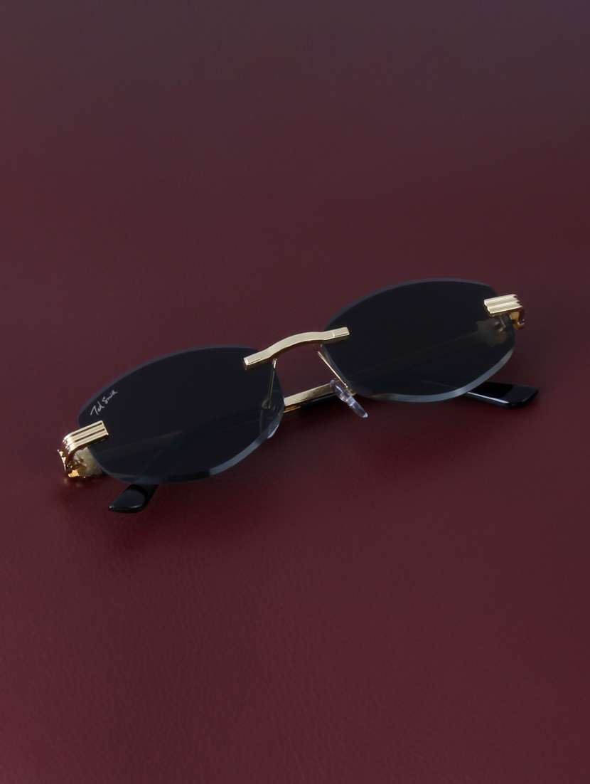 ted smith unisex rimless oval gold purple pink sunglasses with uv protected lenses