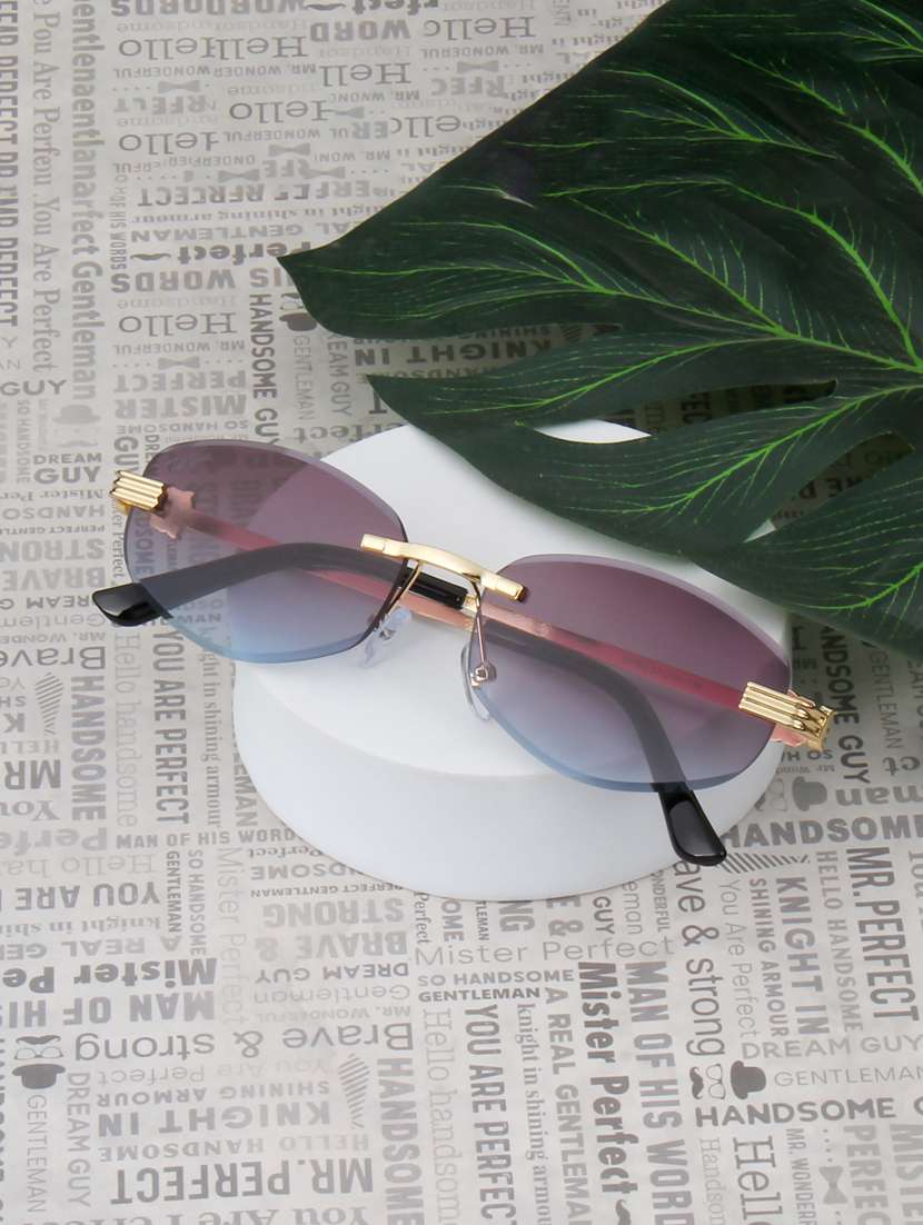 ted smith unisex rimless oval gold purple pink sunglasses with uv protected lenses