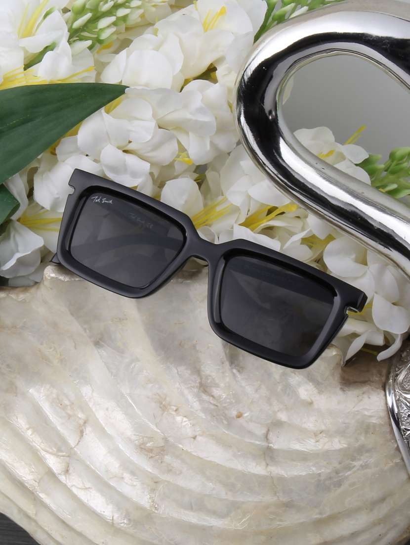 ted smith unisex rectangle black sunglasses with uv protected lenses - 22146529 -  Zoom Image - 0