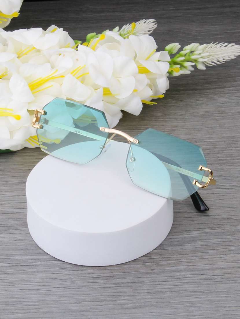 ted smith unisex rimless octagon gold black sunglasses with uv protected lenses