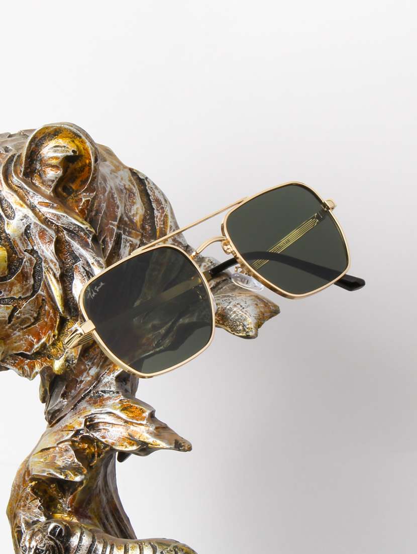 ted smith unisex aviator square gold green sunglasses with uv protected lenses - 22146540 -  Zoom Image - 0