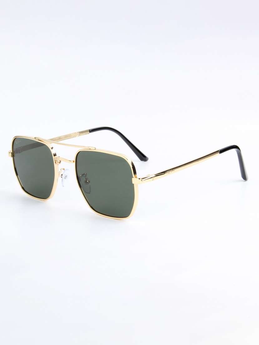 ted smith unisex aviator square gold green sunglasses with uv protected lenses - 22146540 -  Standard Image - 3