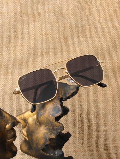 ted smith unisex aviator square gold green sunglasses with uv protected lenses - 22146541 -  Standard Image - 0