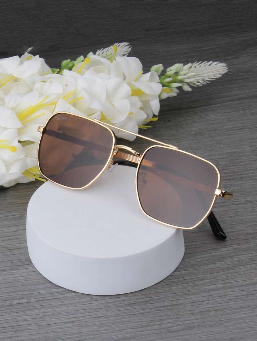 ted smith unisex aviator square gold green sunglasses with uv protected lenses