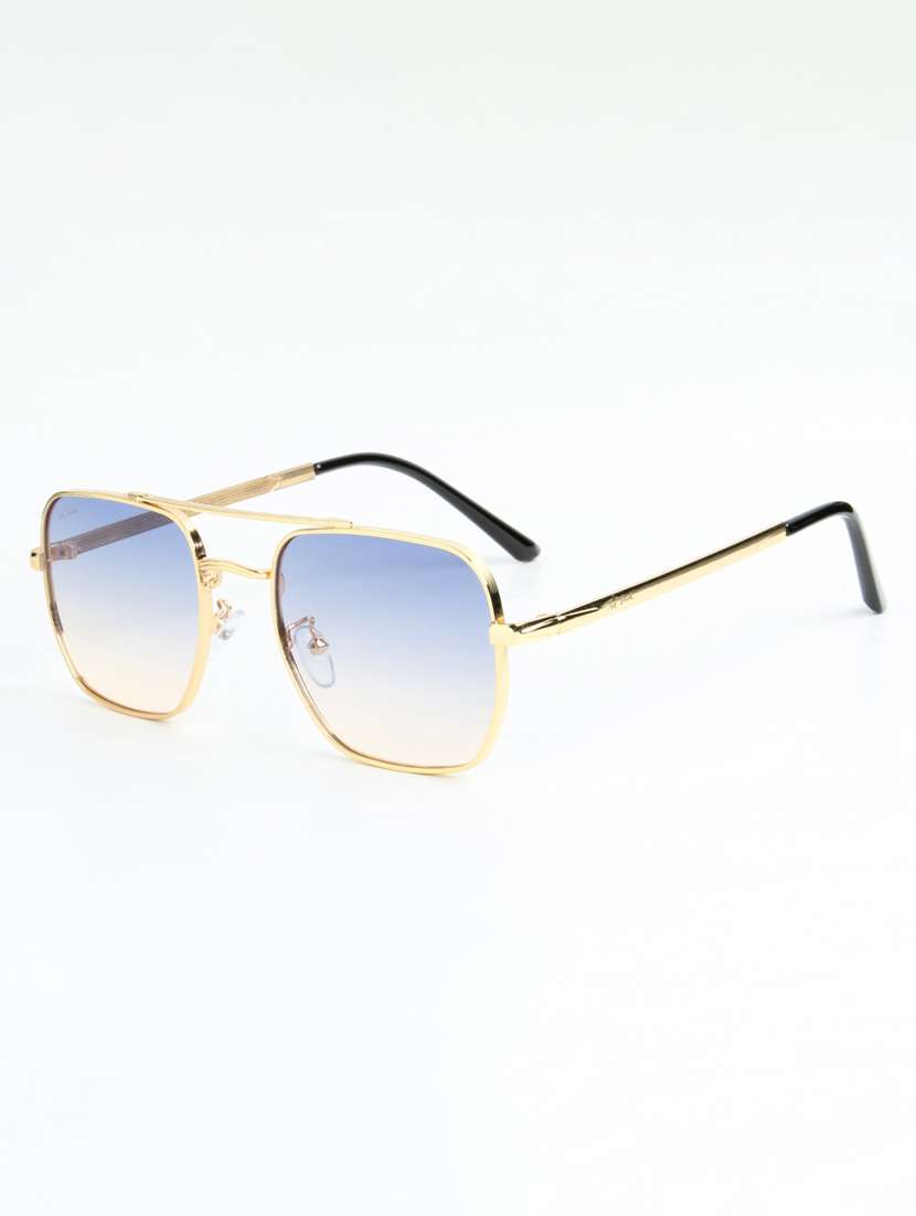 ted smith unisex aviator square gold green sunglasses with uv protected lenses - 22146543 -  Standard Image - 3