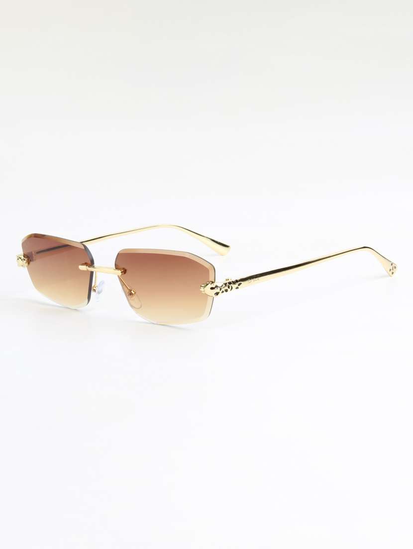 ted smith unisex diamond cut rimless gold brown uv protected sunglasses - 22146544 -  Standard Image - 3