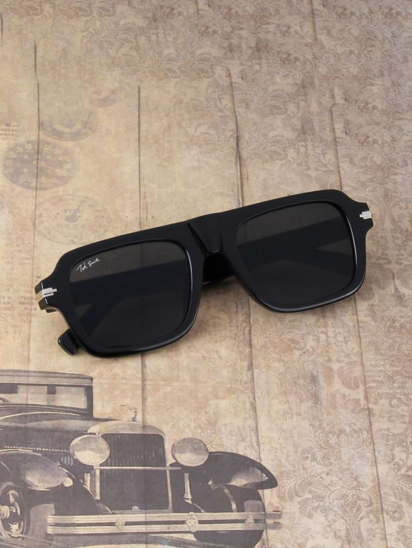 ted smith unisex square black black sunglasses with uv protected lenses