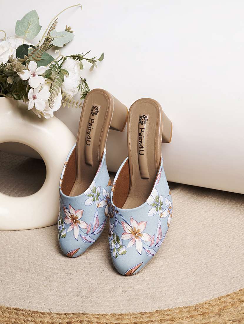 women floral printed slip on mules