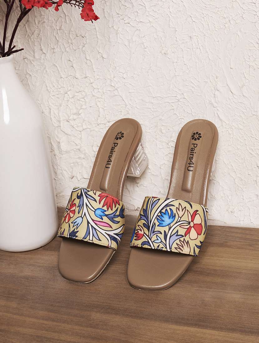 women floral printed slip on sandal