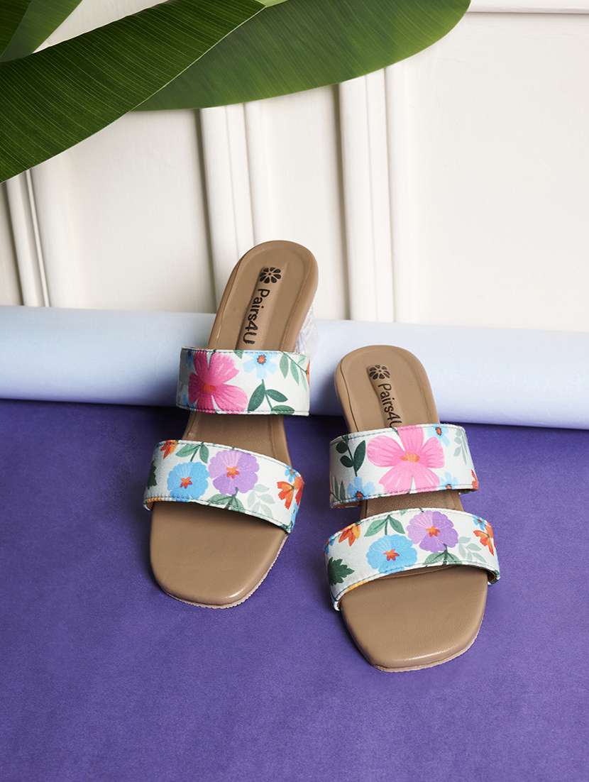 women floral printed slip on sandal